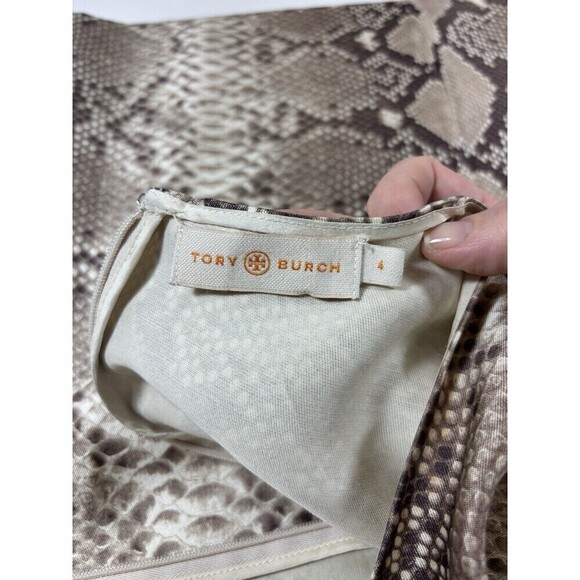 Tory Burch Snakeprint Snake Reptile Animal PrintBlouse Top Tan Cream 4 Wool Silk - Picture 3 of 9